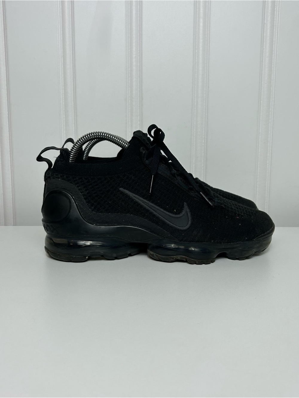 Nike vapormax 2021 fk black flyknit lace air bubble intact women’s 7.5 kids 6
